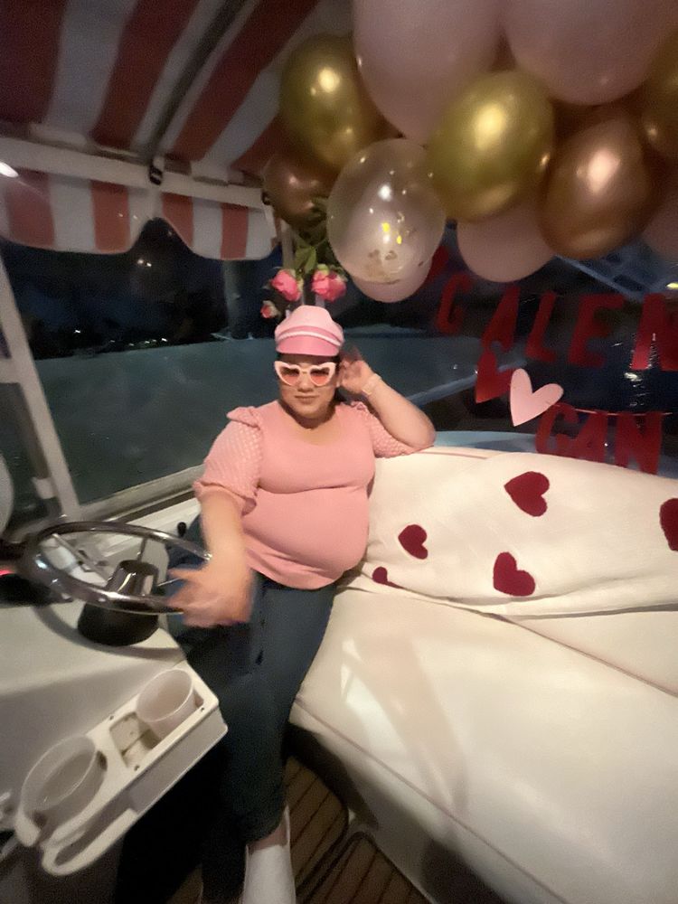 Rose gold bachelorette setup on boat