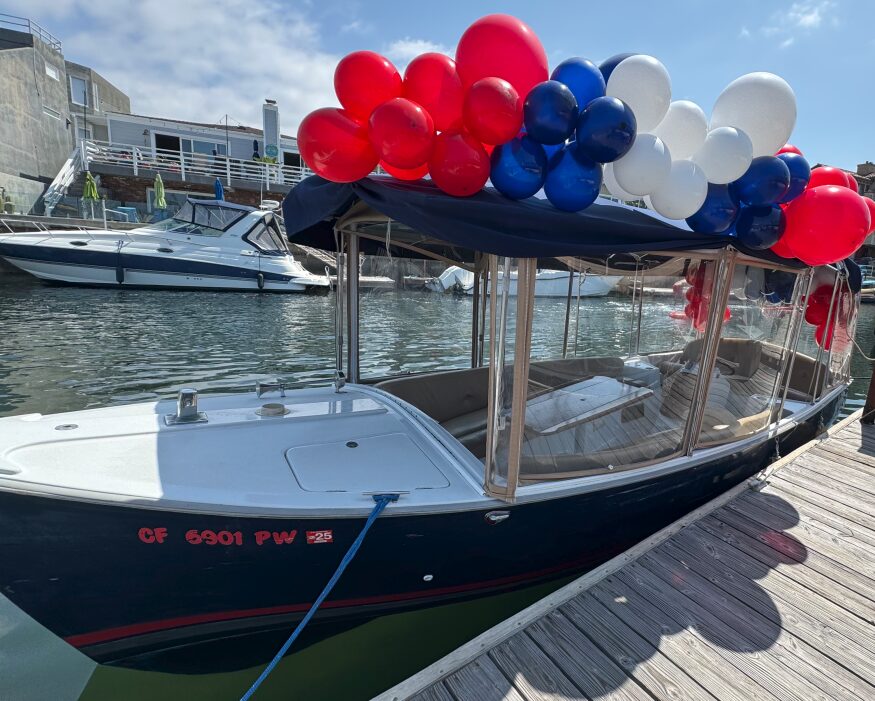 Patriotic red white blue exterior