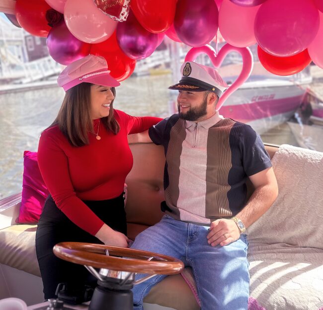 Valentine couple with captain hats