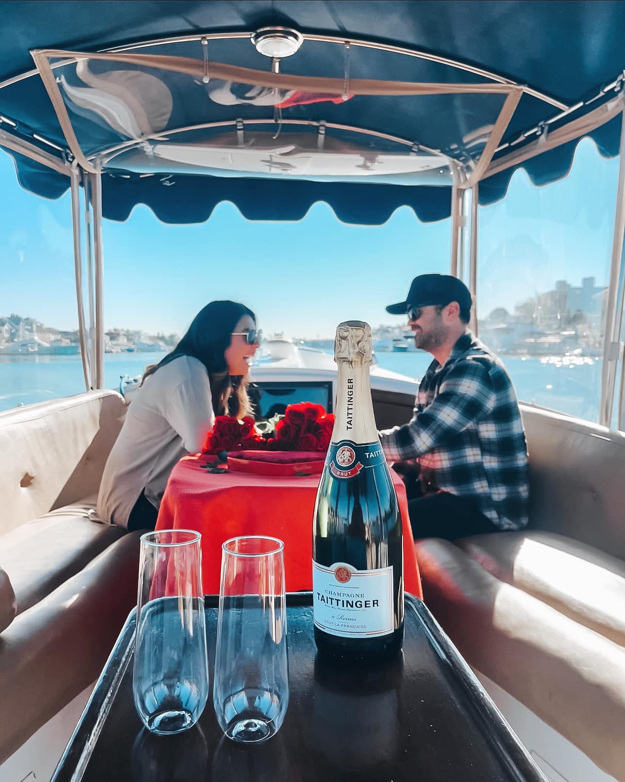 Romantic couple on sunset cruise
