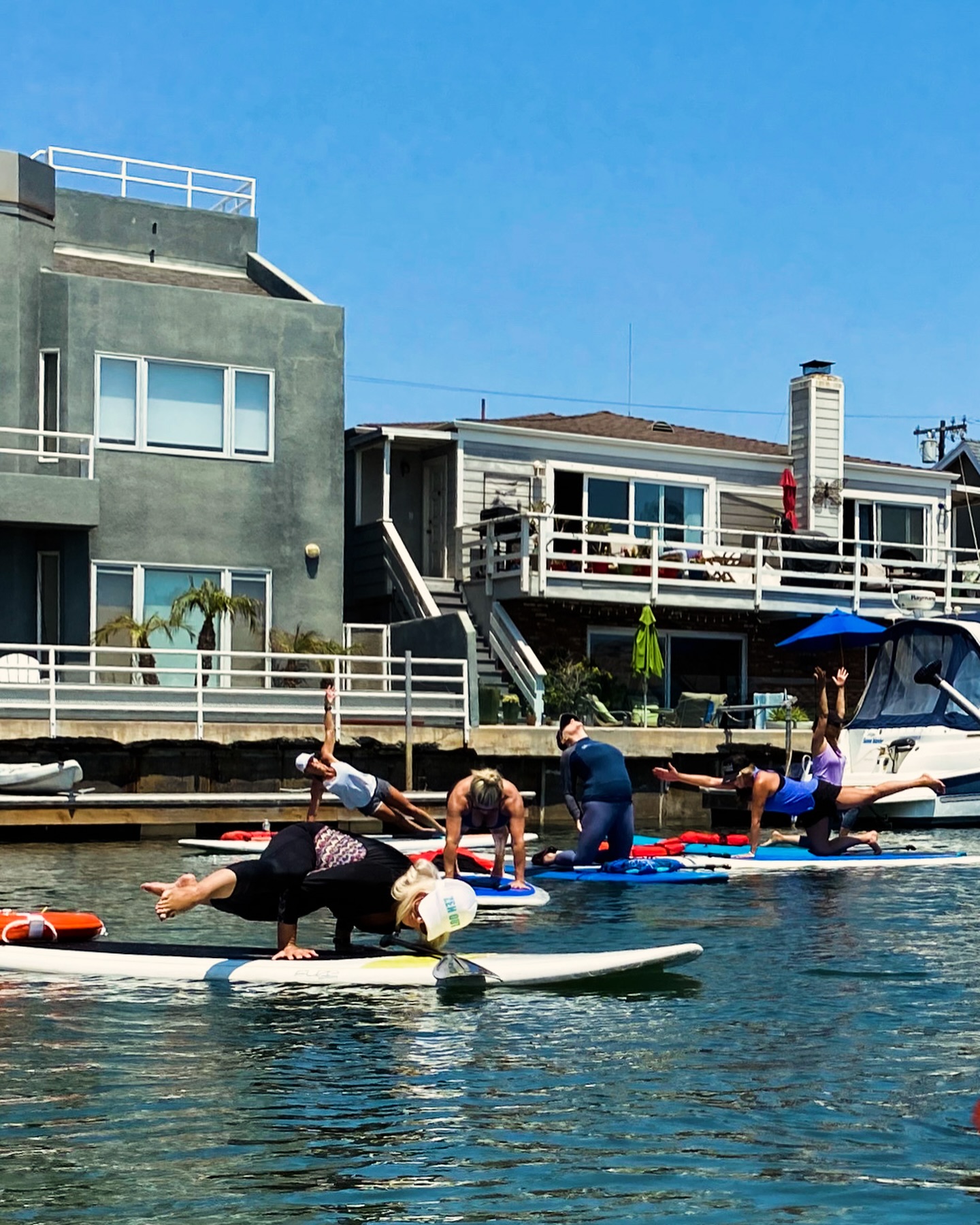 Yoga on paddleboards